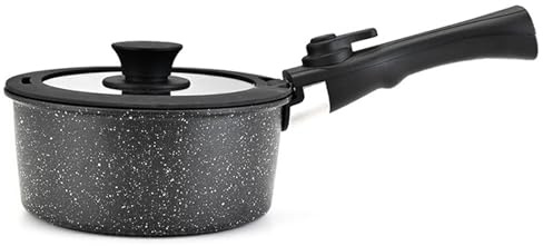 Gevvnss Set di pentole con manico rimovibile, 5 pezzi, con rivestimento antiaderente, per tutti i piani cottura, impilabili, adatti al forno (nero)
