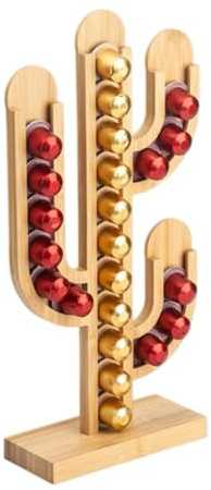 TOYANDONA Organisateur de Café en Bambou Forme Cactus Créatif et Polyvalent, Support Décoratif pour Capsules, Maison Salon de Thé