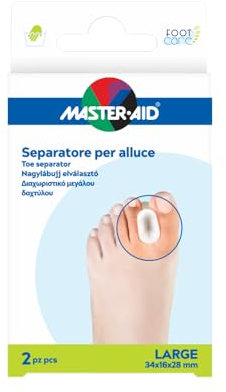 MASTER AID Footcare Alluce Valgo - Separatore Alluce - Separatore Dita Piede in Gel - Formato Large - 1 Confezione da 2 Pezzi - 34x16x28mm