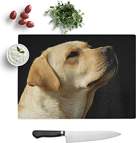 Kitchen Chopping Board Glass - Yellow Labrador Dog (2) - Textured Worktop Saver Cutting Board - Heat Resistant, Shatterproof and Hygenic - 39 x 28.5 cm