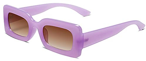 SOJOS Retro 90s Nude Rectangle Sunglasses Womens Mens Trendy Chunky Glasses Purple Frame Brown Lens