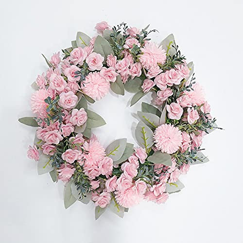 HAOSHICS Artificial Flower Hanging Wreath, Faux Garland Front Door Wreath,Artificial Wreath for Door Wedding, Party, Home, Wall, Window Decor (Pink Hydrangea)