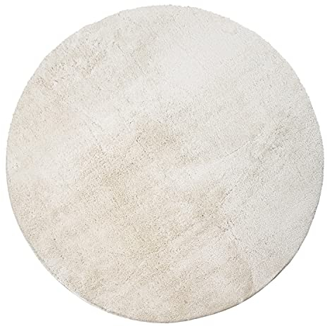 Paco Home Waschbarer Teppich Rund Wohnzimmer Kurzflor rutschfest Modern Flauschig Einfarbiges Muster, Grösse:120 cm Rund, Farbe:Creme
