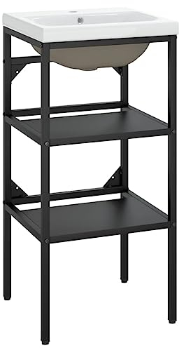 vidaXL Home Bathroom Washbasin Frame with Built-in Basin Home Bathroom Console Sink Frame Washbasin Stand Wash Basin Furniture Black Iron