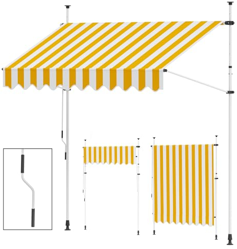 paramondo Jam 2000 Klemmmarkise Balkonmarkise ohne Bohren, Höhenverstellbar, UV- beständig, mit Handkurbel, 195 x 120 cm, Gestell Weiß, Block Gelb-Weiß