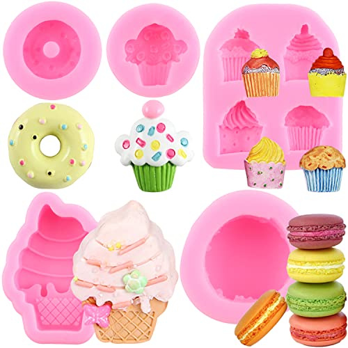 LKDQUTHM Ice Cream Donut Silicone Molds Macaron Fondant Molds For Cake Decorating Cupcake Topper Candy Chocolate Gum Paste Polymer Clay Set Of 5