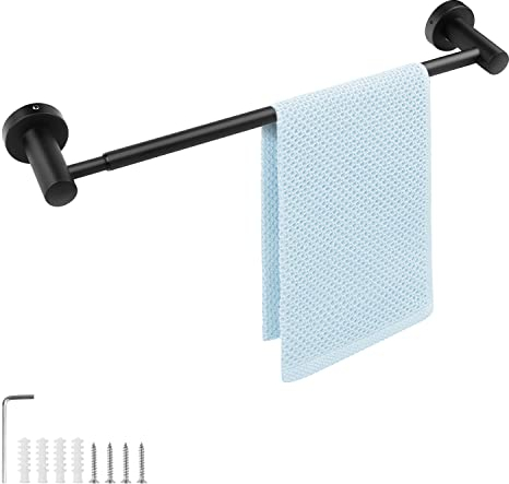 Handtuchstange Verstellbar, WJUAN Handtuchstange schwarz Mattlack verstellbar von 43 cm bis 72 cm, 304 Edelstahl Badezimmer Handtuchhalter mit Bohren für Schlafzimmer, Badezimmer und Wohnzimmer