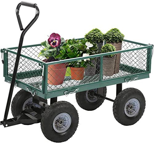 DUANIP Chariots de Jardin Yard Dump Wagon Chariot Pelouse Chariot Utilitaire Extérieur Acier Heavy Duty Plage Pelouse Cour Paysage