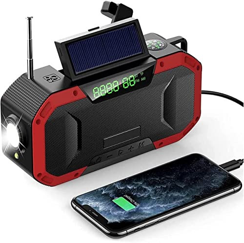 CAFFIA Multifunctional Portable Wind Up Emergency Weather AM/FM Radio, Solar & USB Powered, LED Flashlight, SOS