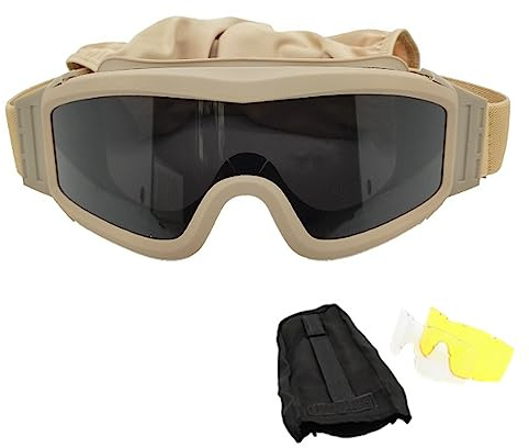 Estink Taktische Schutzbrille, Airsoft-Schutzbrille mit 2 Austauschbaren Gläsern, Airsoft Brille, Schutzbrille für Motorrad, Radfahren, Paintball ﻿