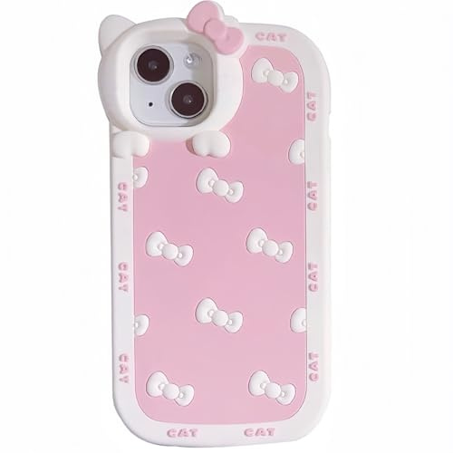 AUCAN Niedliche Silikonhülle für iPhone 12 6,1 Zoll & iPhone 12Pro 15,5 cm (6,1 Zoll), rosa Kawaii, weiche, lustige Hülle, stoßfest, Klassische Katzenschleife, Handyhülle für Mädchen und Frauen