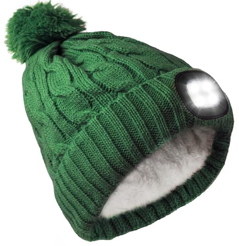 TJC Beanie Hat with Light Built in Rechargeable Torch Hat LED Fur Lining Cap Lighted Beanie Winter Cap for Jogging Cycling Camping Hiking Dog Walking Gift for Men and Women