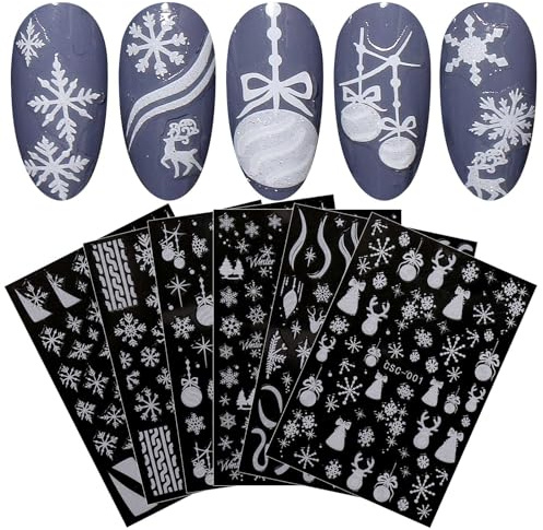 jmeowio Nagelsticker Weihnachten Glitzer 8 Blatt Nail Art Sticker Selbstklebend Nagelaufkleber Schneeflocken Winterurlaub Niedlich Dekoration Nageldesign Zubehör