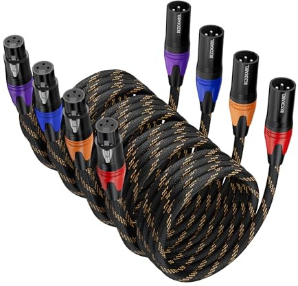 BEZOKABEL XLR-Kabel, XLR-Kabel, 91 cm, Mikrofonkabel, Stecker auf Buchse, Nylon, geflochten, 3-polig, XLR-Lautsprecherkabel, 4 Stück
