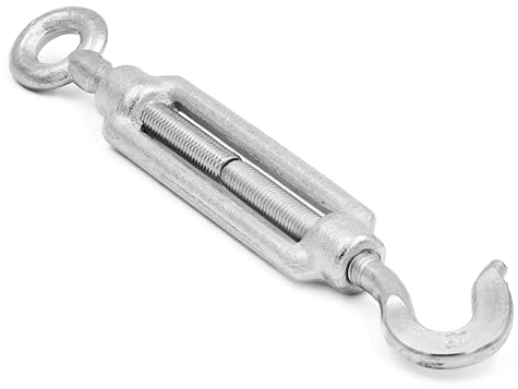 Alfa Logistik Tenditore Cavo Acciaio M16 con Occhiello e Gancio 1 Pezzo - Tenditore Fune Acciaio - Tendifilo Zincato - Tenditore Occhiello-Gancio - Tenditore Acciaio