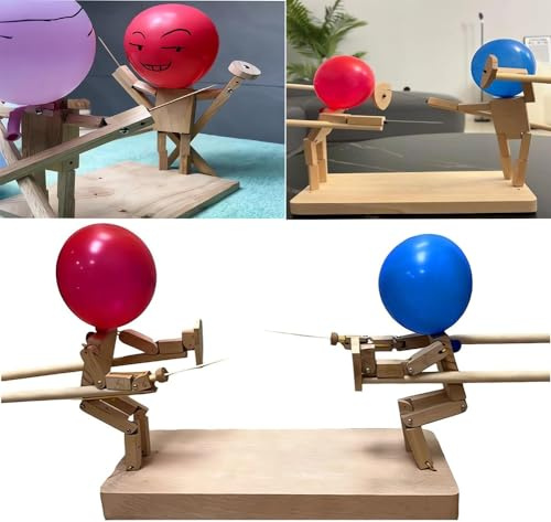 Ballonschlacht - 2024 New Handmade Wooden Fencing Puppets, Wooden Robot Battle Game for Two, Ballonschlacht Spiel für Zwei, Wooden Robot Battle Ballonspiel für Zwei (30cm × 0,3cm)
