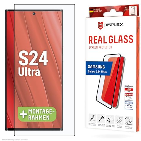 Displex Schutzglas für Galaxy S24 Ultra Real Glas 10H FC | DISPLEX Premium Glass, maximale Abdeckung, schwarzer Rand, 10H Panzerglas, Bruchschutz, kratzfest, kristallklar, Anti-Shock