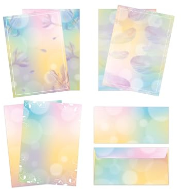 Briefpapier-Set 30 Briefbögen DIN A4 + 15 Umschläge DIN-lang haftklebend Motiv Farbverlauf MIX beidseitig beschriftbar und bedruckbar für Geburtstag Hochzeit Einladung Geschenk Firmenpost Ostern