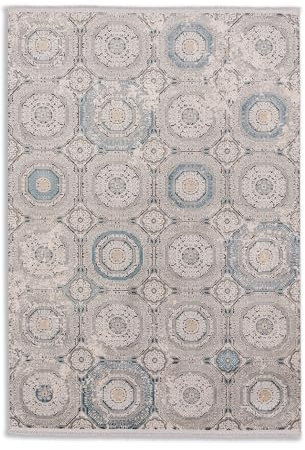 Astra Hochwertiger Teppich Wohnzimmer, Schlafzimmer - Kurzflorteppich weich - Flachgewebe - einzigartiges Hochtief Design - Teppich Kreise blau 200 x 290 cm