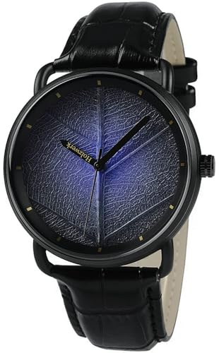 Holzwerk Germany® Herren-Uhr Damen-Uhr Unisex Natur Armband-Uhr Analog Quarz-Uhr Schwarz Grün mit Blatt Zifferblatt
