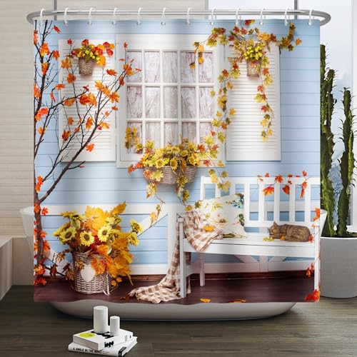 Duschvorhang Sonnenblumenahornblatt Duschvorhang Stoff Polyester Badevorhang Shower Curtains Antischimmel Duschvorhang Wasserdicht Duschvorhänge Duschvorhang 240x200 mit 12 Duschvorhangringen