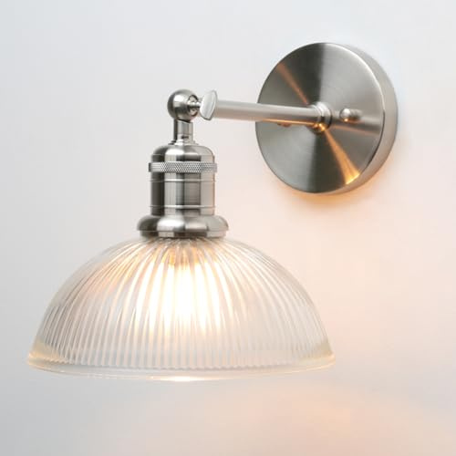 Yosoan Industrial Wall Sconce Light with Clear Ribbed Glass Shade | Dome Wall Lighting for Kitchen Bedroom Living Room