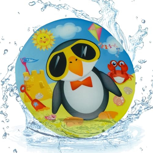 SRV Hub 1x Penguin Design Splash Water Skimmer, Beach Play Disc Toy, Soft Foam Flying Disc Frisbee, Outdoor Fun Play Activity Swimming Pool Floating Water Toys for Kids and Adults 18cm