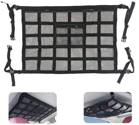 Rete Bagagli Per Auto, Universale Rete Bagagliaio, Rete Portaoggetti Per Tetto Auto, Rete Da Auto Soffitto, Rete Portaoggetti Auto, Con Cerniera, Per Quattro Braccioli Sul Tetto, 80 * 54 CM