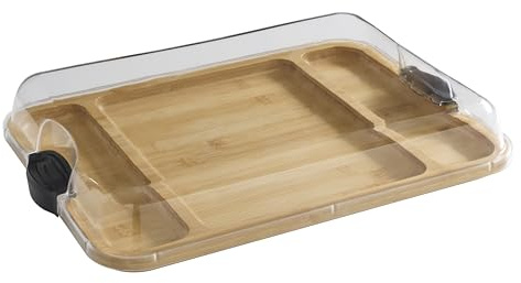 FARBERWARE Build-a-Board Cutting Board with Three Compartments and Clear Locking Lid for Charcuterie, Snacks, and More, Bamboo
