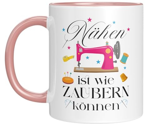 LIEBTASTISCH Kaffeetasse für Näherinnen mit Spruch | Nähen ist wie Zaubern können, mit Motiv Nähmaschine | Kaffeebecher 330 ml | Geschenkidee