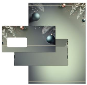 Briefpapier Weihnachten Weihnachtsbriefpapier mit Umschlag Umschlägen mit Fenster Weihnachtspapier A4 für Kunden (50 Blätter + 50 Umschläge)