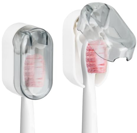 Dewocke Zahnbürstenhalter Wand, 2 Stück Aufsteckbürsten Halter, Ohne Bohren, Zahnbürsten Organizer, Selbstklebender Zahnbürsten Aufbewahrungsständer für Badezimmer (Hellgrau)