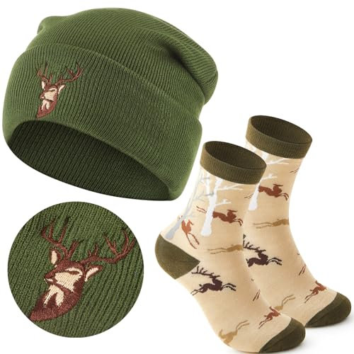 Jadive Geschenke für Jäger Hirsch Strickmütze Jäger Socken Wintermütze Beanie Jagdbekleidung Jagd Zubehör(Lustige Stil)