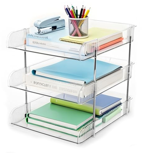 awagas Clear Stapelbare Papierschalen, 3 Stöckige Briefablage Ablagefächer Transparenter PET Clear Schreibtisch Brief Tray Set Acryl Stapelbare A4-Papierablage für Dokumente Buchmagazin Ordner Papier