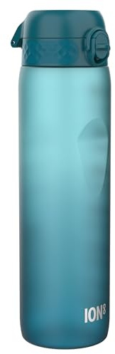 ION8 1 Liter Vattenflaska med Tidsmarkeringar, Läcksäker, Flip-lock, Bärhandtag, Diskmaskinssäker, BPA-fri, Perfekt för Gym, Hälsa och Fitness, 1000 ml/32 oz, Teal & Blå