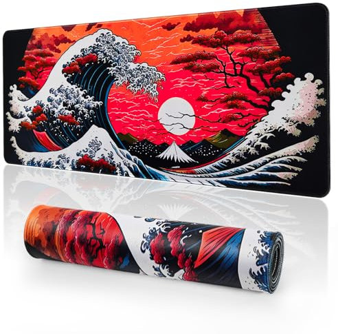 EFISH Tapis de Souris de Jeu Japonais XXL 800 x 300 mm Grand Tapis de Bureau Bords Cousus Imperméable Antidérapant pour PC, MacBook, Ordinateur Portable Améliore la précision et la Vitesse. (Y25)