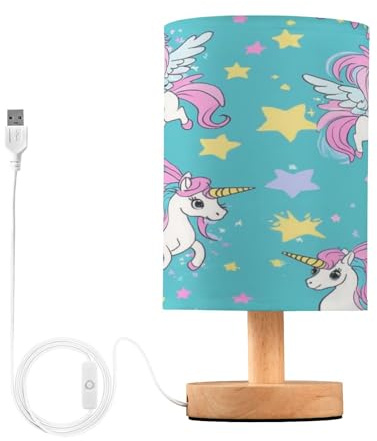 voucong Lampade da comodino con unicorni blu con porta USB per le luci del comodino delle case
