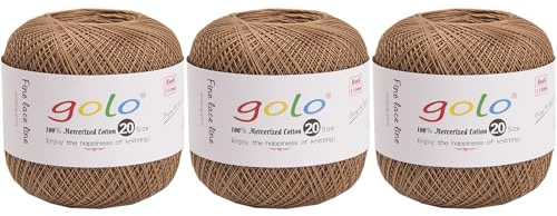 golo 3 Knäuel, Häkelgarn, Größe 20, Garn für Handstricken, Stickgarn