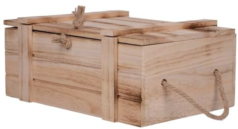 UNUS Grande caisse en bois naturel flammé avec couvercle et deux anses