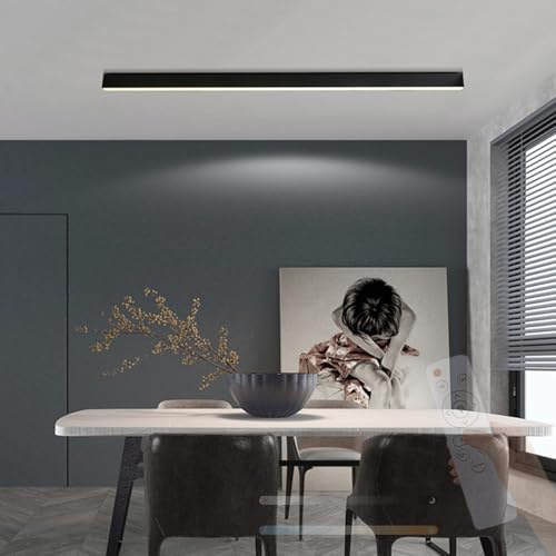 TZSMUM Modern LED Deckenleuchte 2700K-6500K Dimmbar Deckenlampe mit Fernbedienung Deckenbeleuchtung Aluminium Minimalistisch Langes Rechteck für Küche Schlafzimmer Flur (150cm,Schwarz)