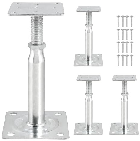 EXLECO 4Pcs Pfostenträger Höhenverstellbar Balkenschuhe 145mm-185mm, Stützenfuß aus Verzinktem Stahl mit Schrauben, Pfostenschuhe Verstellbar Pfostenanker, Stützen Höhenverstellbar für Zäune Carport