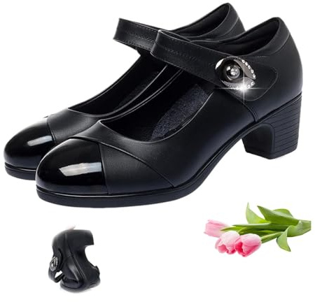 Zapatos ortopédicos Mary Jane de cuero con suela suave y botón de diamante para mujer, cómodos de mediana edad, zapatos de piel con tacón de cuña grueso para caminar para mujeres mayores