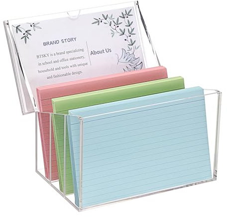 BTSKY Clear Acrylic 5 x 8 inch Index Card Box with Sign Lid & Removable Inserts, Divided 3-Compartment Index Card Holder Notecard Box Photo Storage Organizer for Filling Note Cards,Flashcards, Recipes