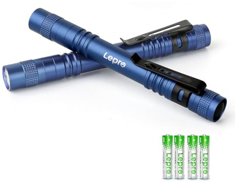 Lepro Linterna Pequeña, 3 Modos de Iluminación, 3 AAA Incluidas, Azul, 2PC | Linterna Bolígrafo con Bolsillo, Diseño Mini, Portátil y Impermeable para Acampar, Inspección, Trabajos, Reparación