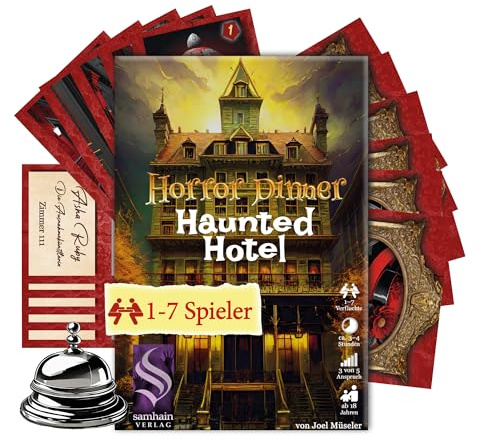 Samhain Verlag - HORRORDINNER - Haunted Hotel - Krimidinner für 1-7 Spieler, Ab 16 Jahren, 3 Stunden Spielzeit