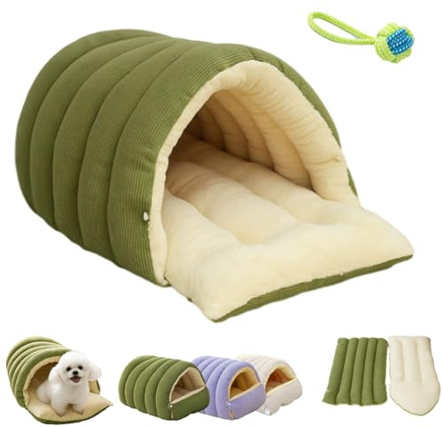 Generisch Abnehmbares und waschbares, geschlossenes Winter-Katzenbett, Cozy Monster Cat Bed Mit abnehmbarem Kissen, Katzenbett Waschbar für Katzen und Kleine Hunde (Grün, M)
