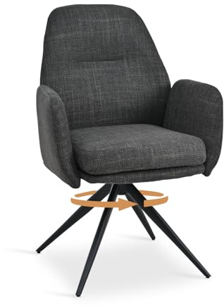 Bon Furni Esszimmerstühle drehbar 1er Set mit Armlehnen, 360° Drehstuhl, Bequemer drehbarer Polsterstuhl mit Hohe Rückenlehne für Esszimmer und Wohnzimmer, Anthrazit