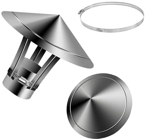 80mm 150mm 250mm 300mm Chapeau Cheminée Rond Chapeau de Pluie de Toit en 201 Acier Inoxydable Couvercle de Cheminée Capot de Conduit Hotte de Ventilation Extérieur(130 mm/5.12 in)