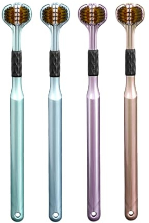 Set di 4 spazzolini da denti a tre lati, con pulisci lingua e setole morbide, efficace pulizia dentale a 360 gradi, per adulti e bambini, design sensoriale per igiene orale delicata spazzolino manuale