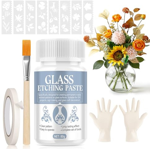 AllisWay Peinture pour Verre Dépoli, Gravure sur Verre Pâte à Graver Créez Une Texture Givrée pour des Créations DIY, des Portes et Fenêtres en Dépoli, des œuvres d'art, des Abat Jour 80g